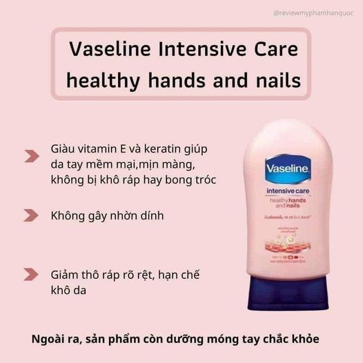 Kem Dưỡng Da Tay Giúp Làm Ẩm, Mềm Mượt Da Tay Và Móng Tay Vaseline Intensive Care 85ml Healthy Hands &amp; Nails