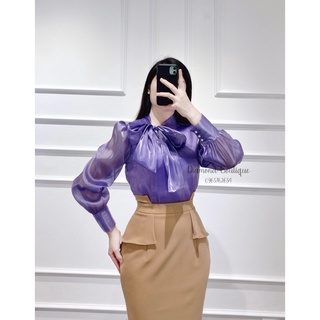 [Diamond Boutique] Áo Sơ Mi BÓNG KÍNH NƠ LỆCH