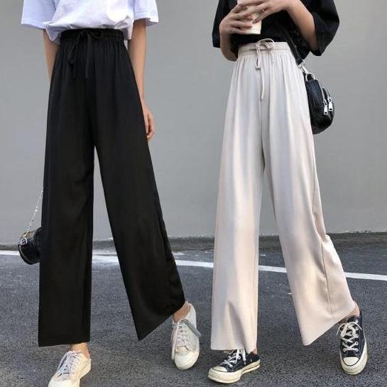Quần ống rộng lưng cao vải lụa lạnh mỏng thời trang xuân hè dành cho nữ
