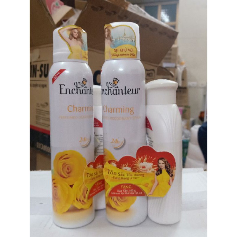 Xịt khử mùi hương nước hoa Enchanteur 150ml tặng sữa tắm 150g