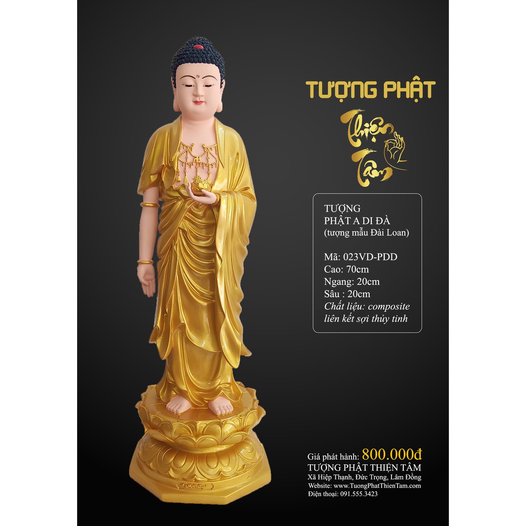 Tượng Phật A Di Đà cao 70cm – Đứng – Màu Vàng (Mẫu Đài Loan) 023VD-PDD