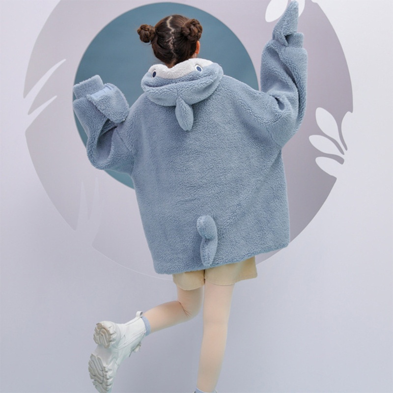 Áo khoác hoodie vải lông thêu hình cá mập dễ thương 10MK có khóa kéo phong cách Harajuku cho nữ