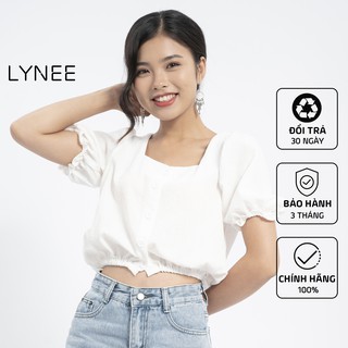 Áo croptop cổ vuông nữ tay bồng LYNEE áo kiểu nữ croptop vải linen mềm mát xinh dịu dàng đáng yêu - CT01