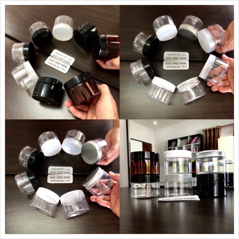 [ Hủ Chai Lọ nhựa ]  Hủ nhựa 100gr  màu đen / trong suốt - Hủ pet 100gr nắp nhôm/nắp đen/nắp trắng/nắp trong đựng mỹphẩm