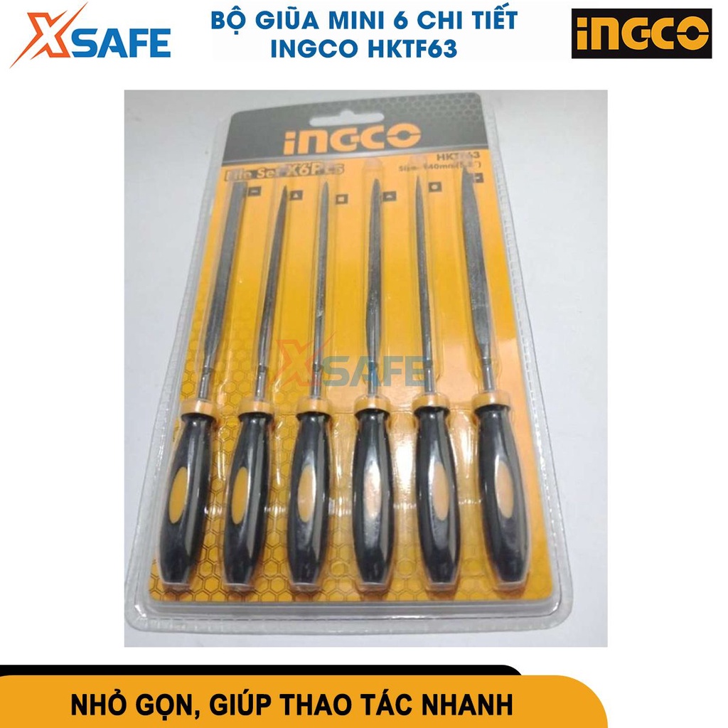 Bộ giũa mini 6 chi tiết INGCO HKTF63 kích thước 140mm và đường kinh 3mm, chất liệu thép T12 [CHÍNH HÃNG][XSAFE]