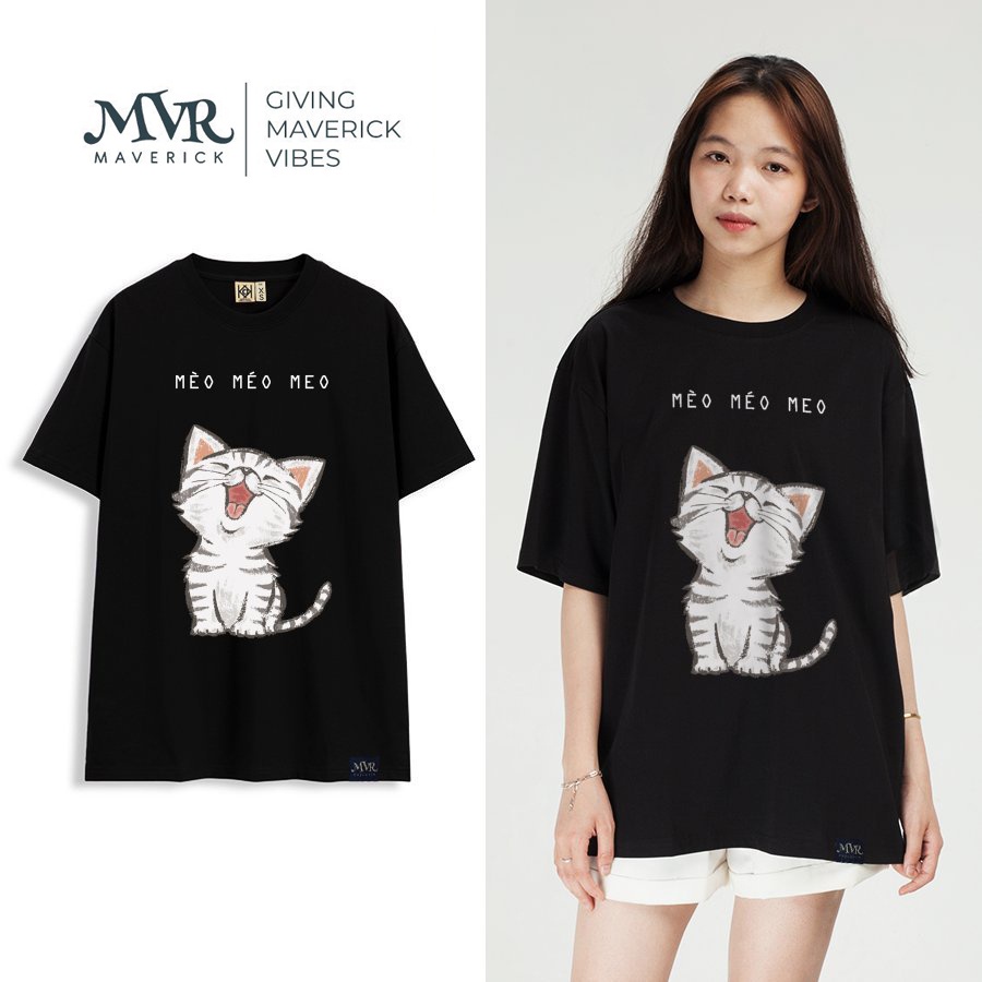 Áo thun đẹp unisex form rộng hình mèo méo meo cute Hàn Quốc local brand MVR KK1416