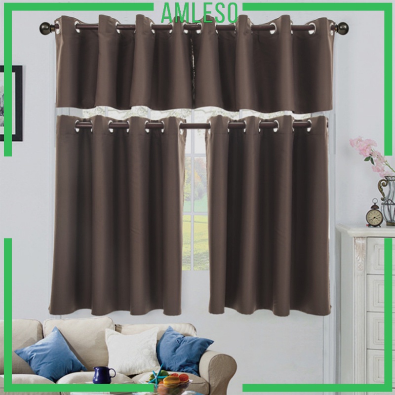 [AMLESO]Solid Colored Short Valance Curtains Kitchen Window Treatment Coffee S