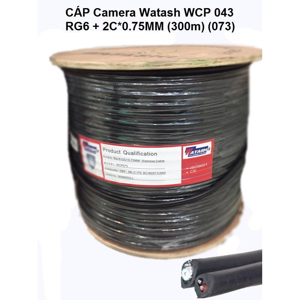 Thùng cáp Camera Watashi RG6 + 2c 100m WCP 071) cáp đồng trục CCTV có nguồn