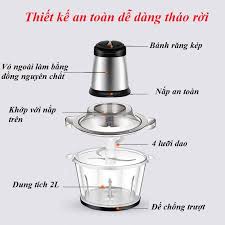 Máy Xay Thịt-Cối Xay Thực Phẩm Đa Năng Cối INOX 304 2L Công Suất 250W, 4 Lưỡi