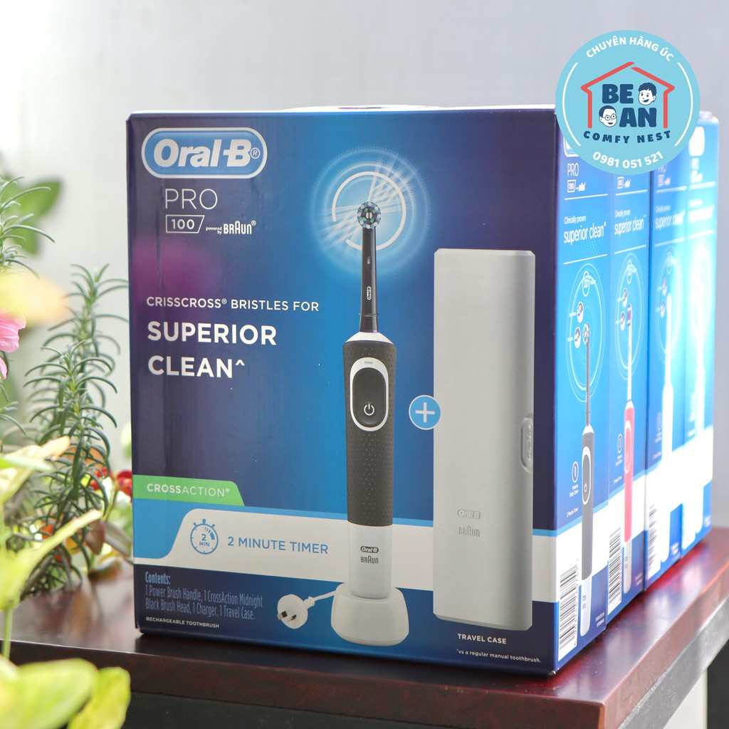 Bàn chải điện Oral B Pro 100 3D White Polish (Mẫu mã đa dạng) - Hàng Úc