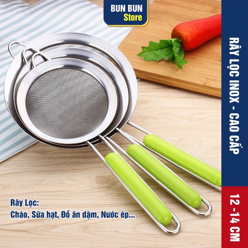 Rây lọc cháo, sữa hạt... - Rây lọc inox - Lỗ siêu nhỏ, mịn – Tay nhựa tròn - chắc chắn – dễ cầm nắm