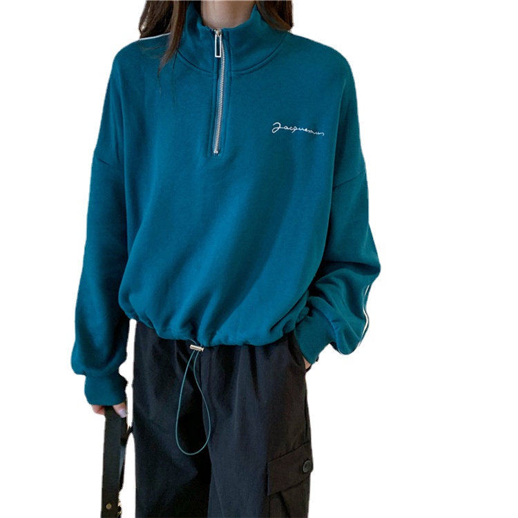 Áo sweatshirt nữ Perty cổ cao dáng rộng năng động phong cách Hàn Quốc
