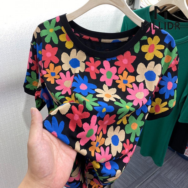 Áo Thun Cotton Ngắn Tay In Hoa Nhiều Màu Sắc Thời Trang Mùa Hè Mới Cho Nữ 2021