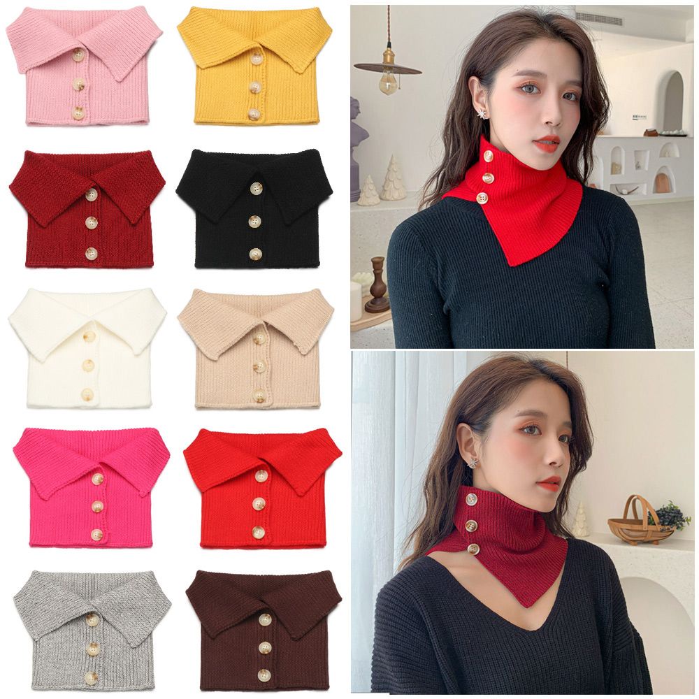 Khăn choàng cổ kiêm cổ áo giả dệt kim cổ lọ đính nút có thể tháo rời giữ ấm mùa đông cho nữ
