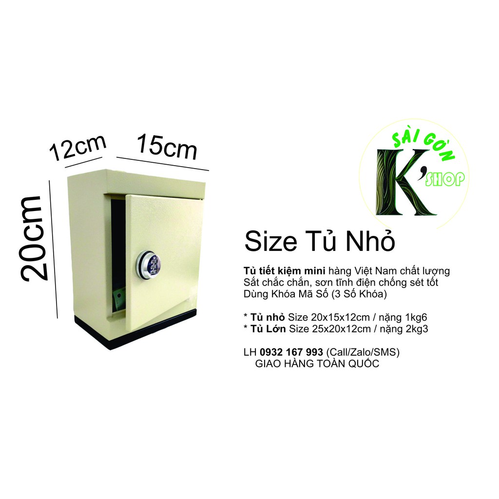 Tủ Sắt Mini 3 Số Khóa - Handmade (Màu Trắng Kem Nhỏ) - Đẹp Bền