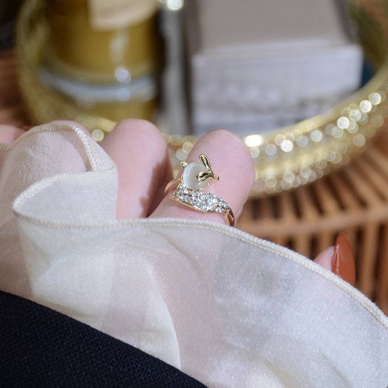 Nhẫn hở kim loại mạ vàng 18k hình con cáo đính đá zircon đơn giản thời trang