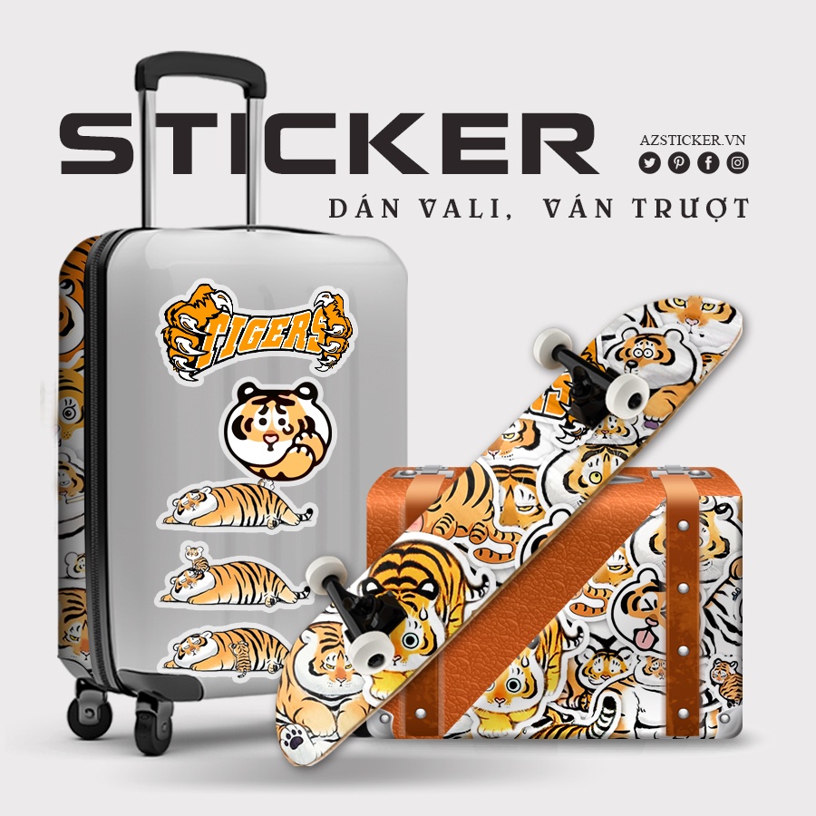Sticker Con Hổ Vàng Cute | Nhãn Dán Hình Con Hổ Cắt Sẵn Số Lượng từ 10 - 100 Hình Dán Mũ Bảo Hiểm Chống Nước