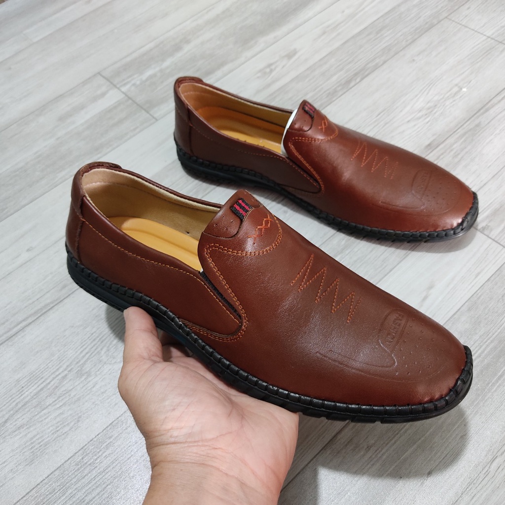 Giày Lười Nam Giày Nam Da Bò Cao Cấp Đế Cao Su Mềm Êm Chân Size 38 đến 43 Đế Khâu chắc chắn đóng hộp cẩn thận