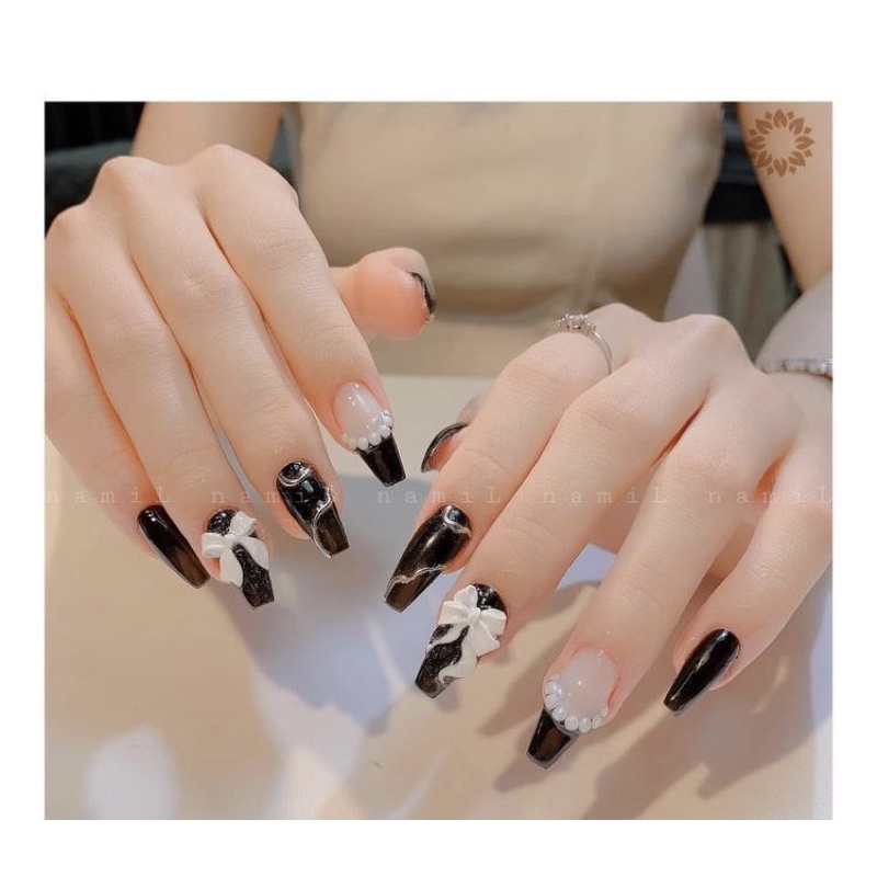 🎀Nail box, móng up thiết kế đen nơ viền🎀