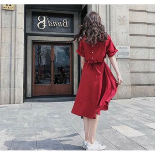 Đầm váy freesize đỏ nút sau