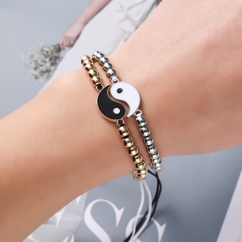 Set 2 Vòng Tay Bện Dây Mặt Âm Dương Thời Trang