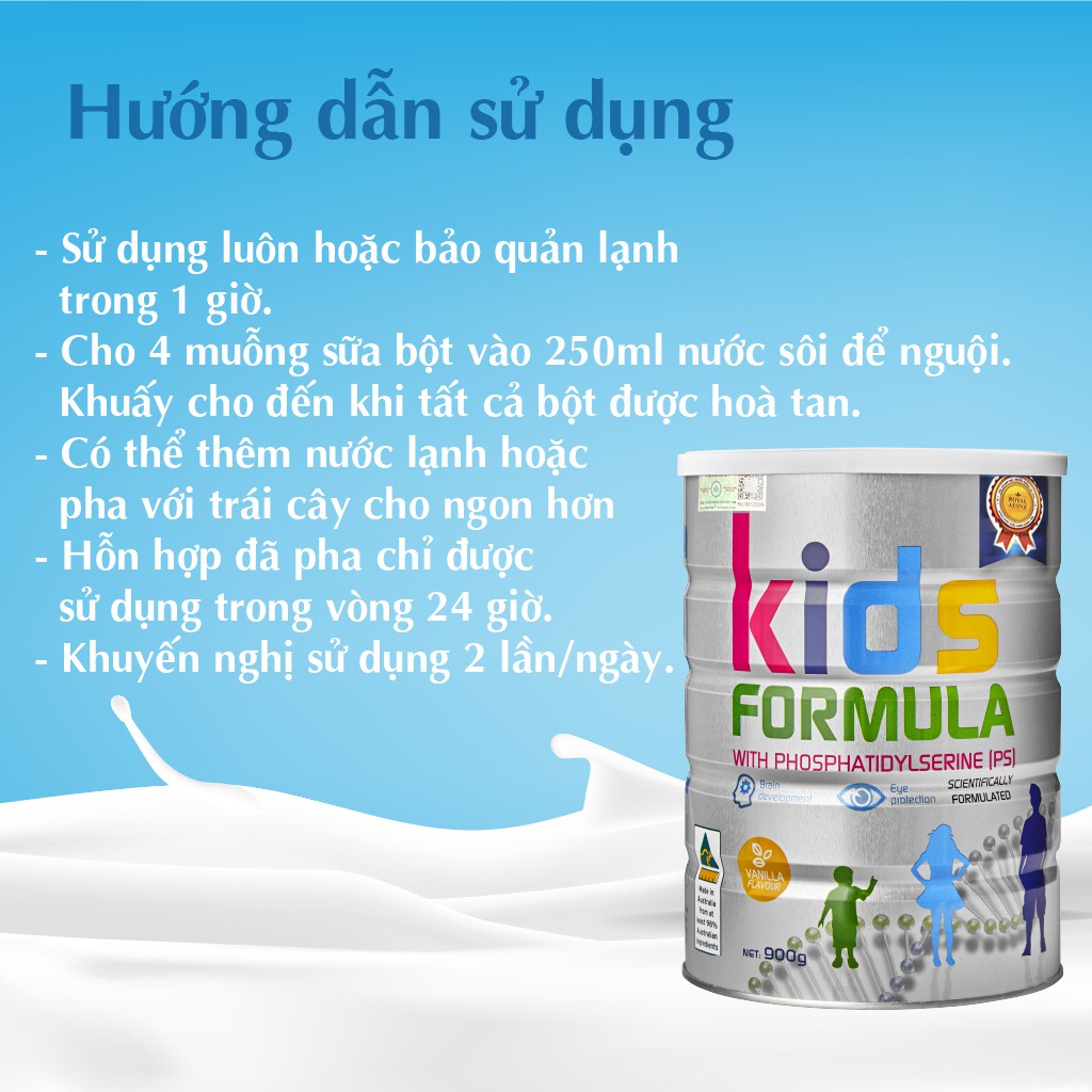 Combo 3 Hộp Sữa Bột Kids Formula ROYAL AUSNZ Bổ Sung Dương Chất Cho Trẻ Từ 3-18 Tuổi 900g/hộp