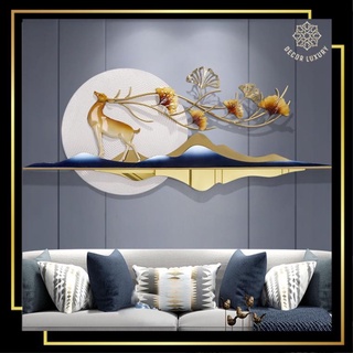 Decor phòng khách , tranh sắt treo tường ngủ, tranh decor hươu treo ngang mã 2344