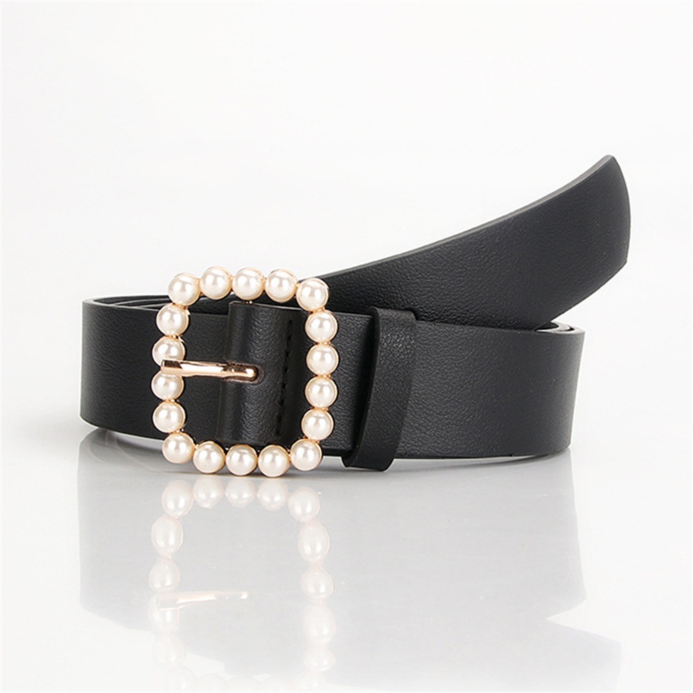 SmileFairyCC【COD &amp; Hàng Có Sẵn】Thắt Lưng Da Bò Thật Đính Ngọc Trai Đơn Giản Chống Thấm Nước Cho Nữ