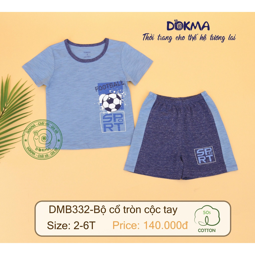 Bộ cộc tay bé trai 2-6 tuổi hãng Dokma, Bộ hè cho bé hình ngộ nghĩnh vải cotton xước co giãn tốt thấm hút mồ hôi tốt