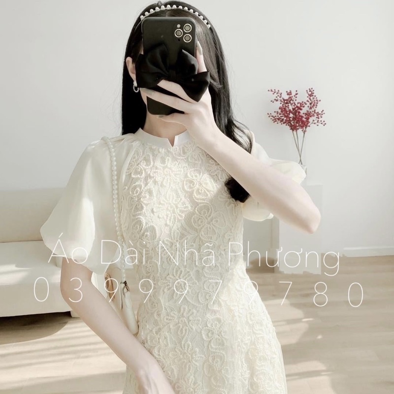 Áo Dài Cách Tân Tay Phồng Kèm Chân Váy Lụa Cao Cấp_Áo dài may sẵn Nhã Phương