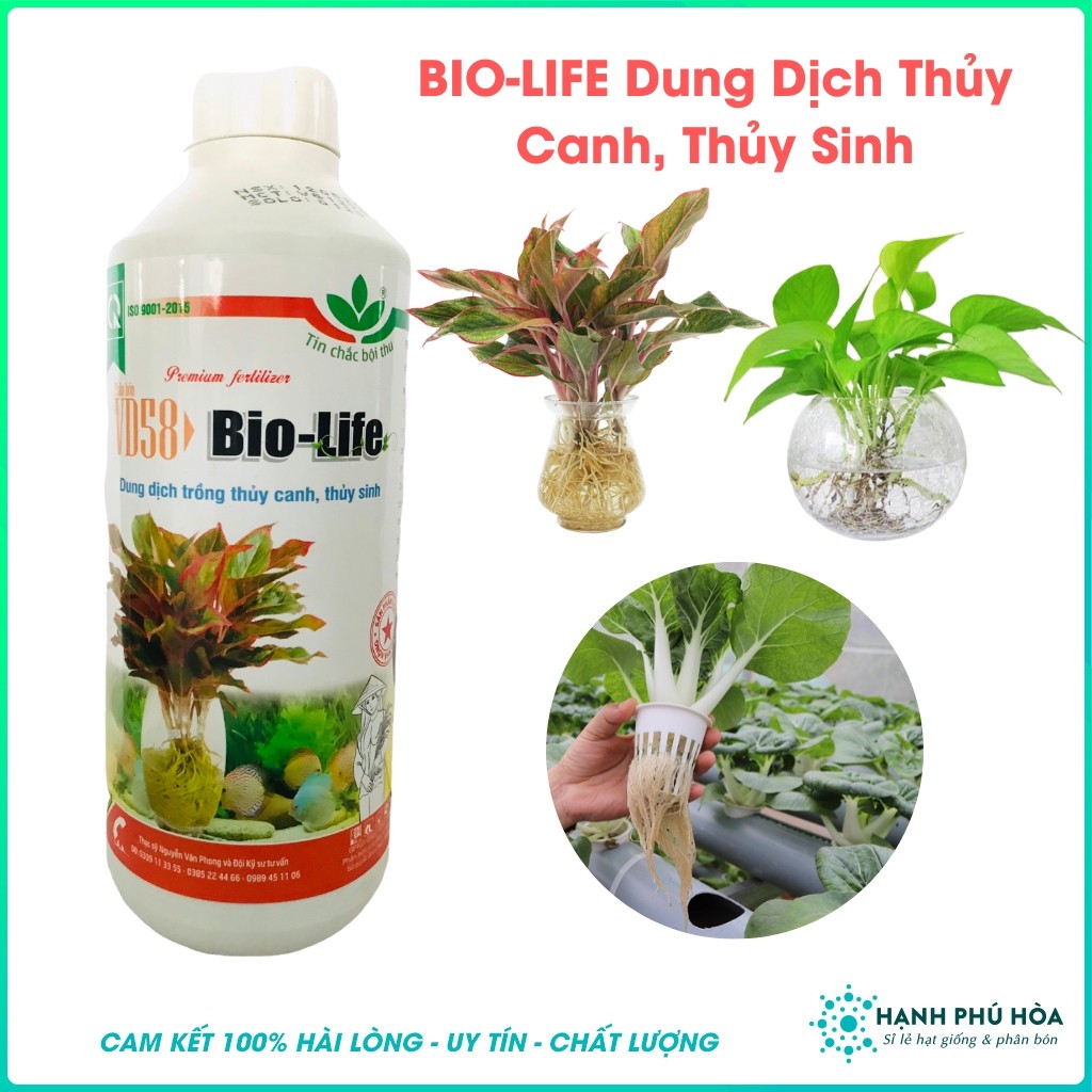 Dung Dịch Phân Bón Thủy Canh BIO LIFE 1 Lít- Dùng Trồng Rau Thủy Canh, Cây Kiểng Ngập Nước, Thủy Sinh, Hoa Kiểng