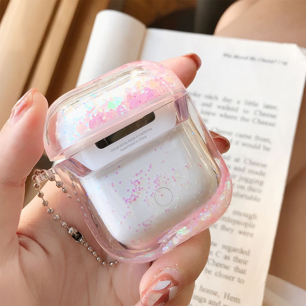 Ốp bảo vệ hộp sạc tai nghe dạng cát lỏng lấp lánh cho Apple Airpods 2 1 Pro