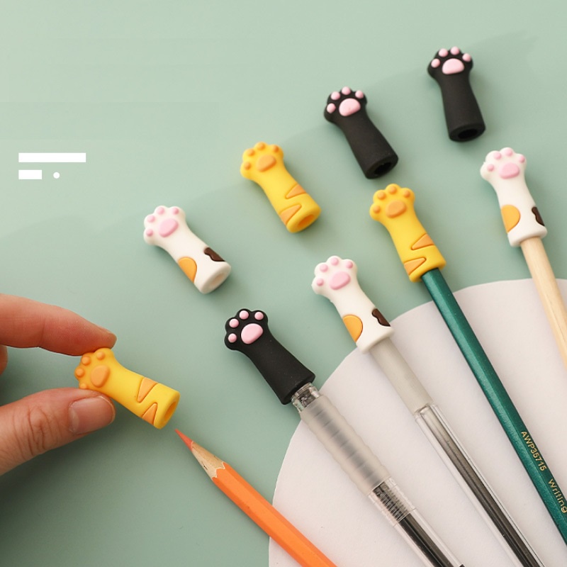 Bộ 3 Nắp Đậy Bút Chì Silicon Hình Bàn Chân Mèo Đa Dạng C7078