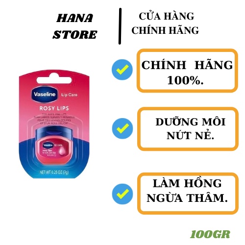 Sáp Dưỡng Môi Vaseline Chăm Sóc Môi Dưỡng Ẩm Dạng Hũ Mỹ Phẩm Hana Chính Hãng Mỹ 7Gr