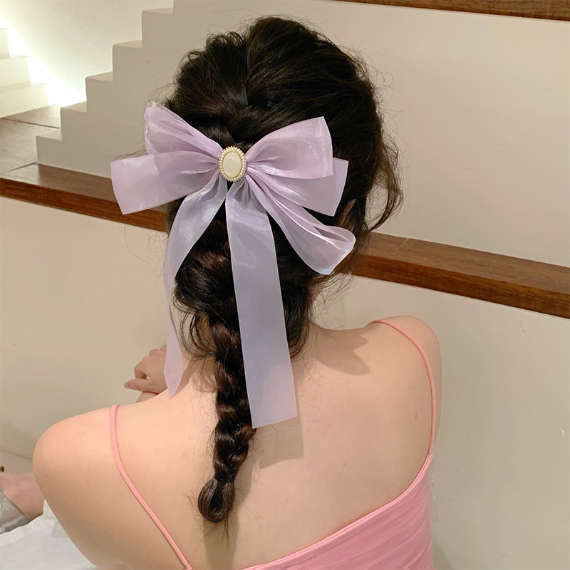 Dây Cột Tóc Hình Nơ Đính Ngọc Trai Thời Trang Hàn Quốc