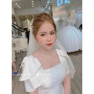 váy trắng nơ bèo vai
