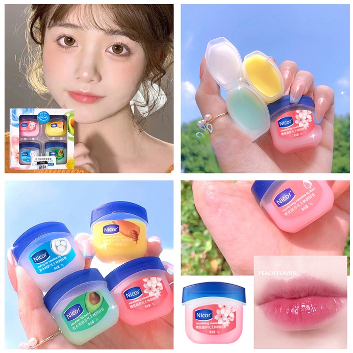 Bộ 4 Son Dưỡng Môi Nicor Vaseline Dưỡng Ẩm Chống Nứt Nẻ 4 Màu Sắc Dành Cho Nam Và Nữ