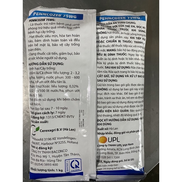 Thuốc trừ bệnh Mancozeb cao cấp Penncozeb 75wg gói 1kg bổ sung kẽm &amp; mangan