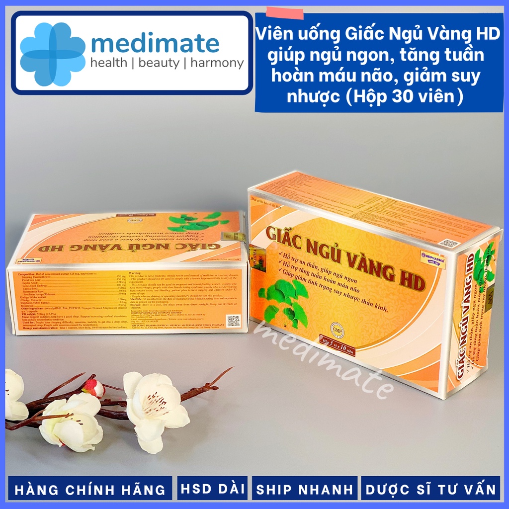 Viên uống Giấc Ngủ Vàng HD giúp ngủ ngon, hỗ trợ tăng tuần hoàn máu não, giảm suy nhược thần kinh (Hộp 30 viên)