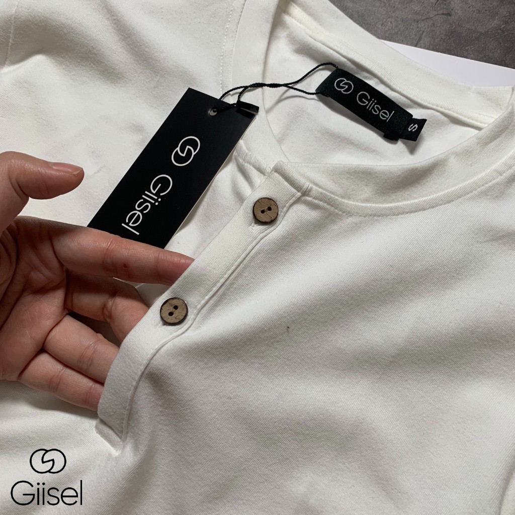 Áo thun dài tay henley nam - cổ trụ chất liệu cotton co giãn 4 chiều - màu : Trắng - Đen - Ghi - Giiesel | BigBuy360 - bigbuy360.vn