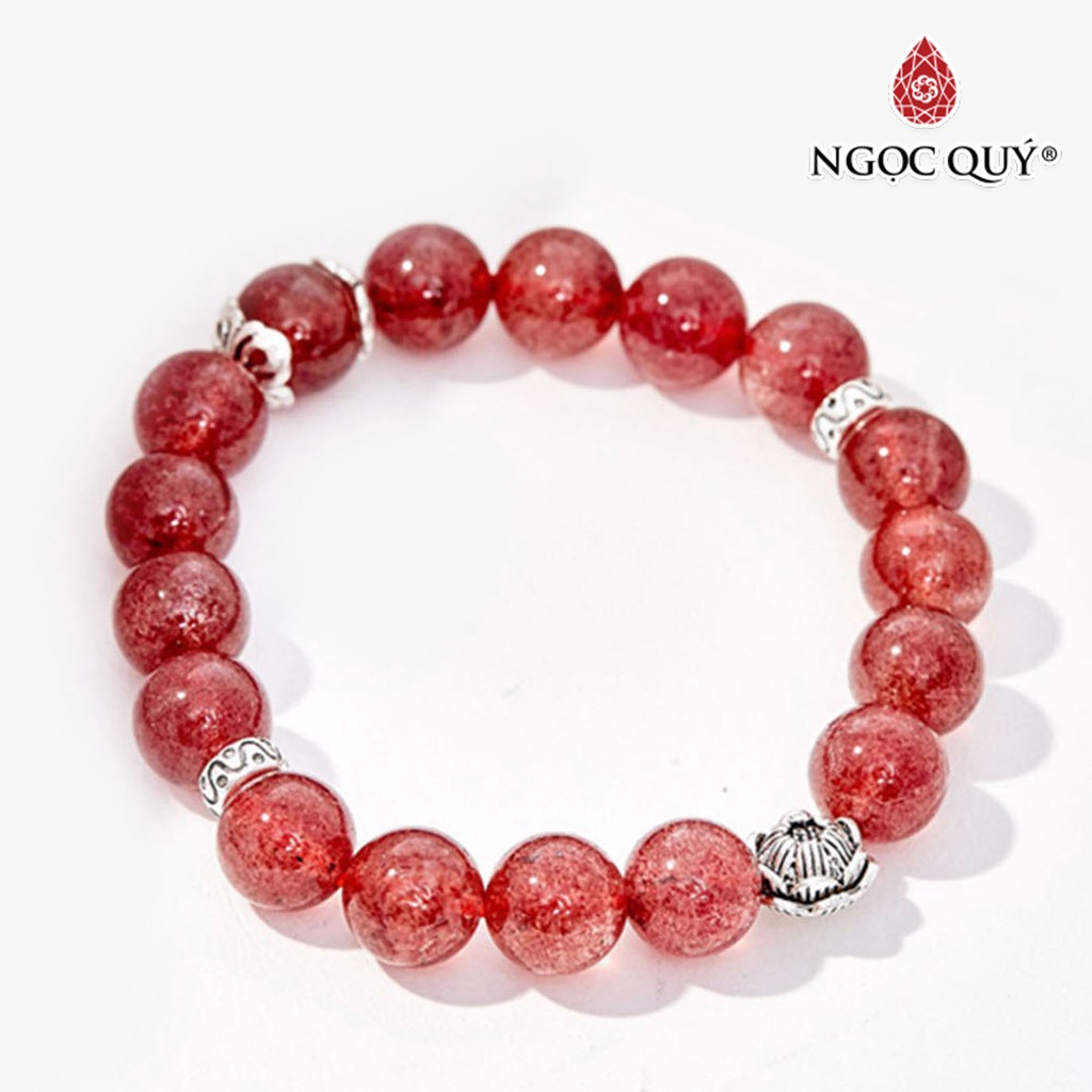 Vòng tay TA dâu đỏ charm hoa sen - Ngọc Quý