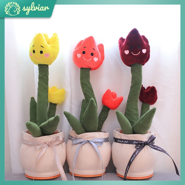 [sylviar] Chậu Hoa Tulip Nhồi Bông Nhảy Múa Phát Sáng Nhiều Màu Sắc