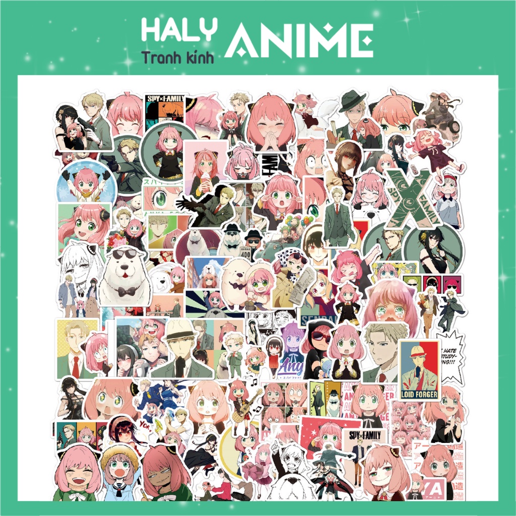 Hình dán sticker anime Spy x Family, set stiker Anya cute, dễ thương dán mũ bảo hiểm, vali, laptop, chống nước