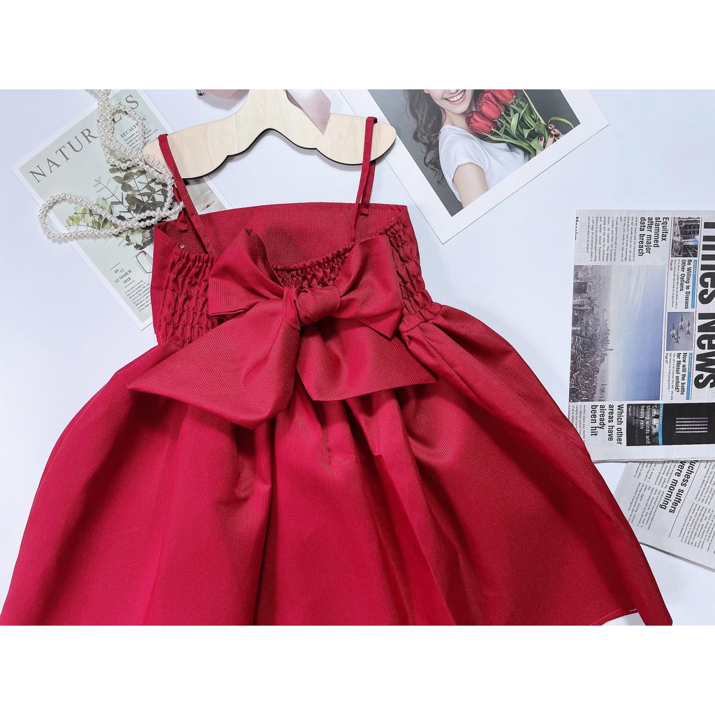 Đầm bé gái đỏ nơ lưng cho bé yêu