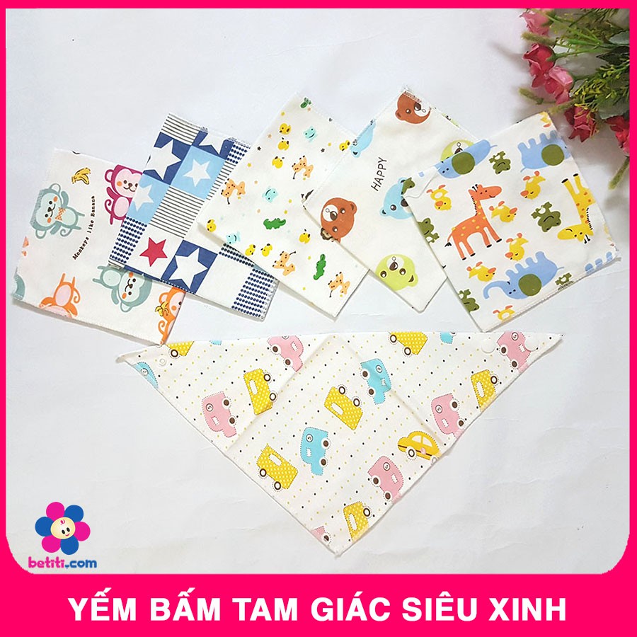 Yếm Bấm Tam Giác Có Cúc Cài Cho Bé ( 2 Nấc Cài) - Loại Đẹp