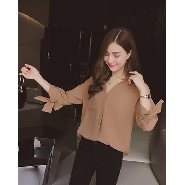 Áo Kiểu Nữ Cột Nơ Tay Lỡ- 2 màu- freesize