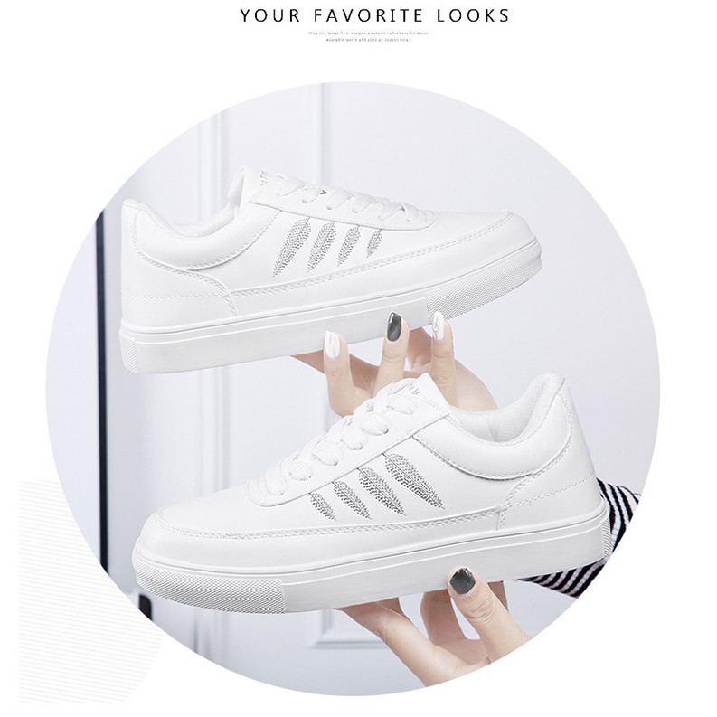 Giày sneaker nữ trắng hình 3 chiếc lá