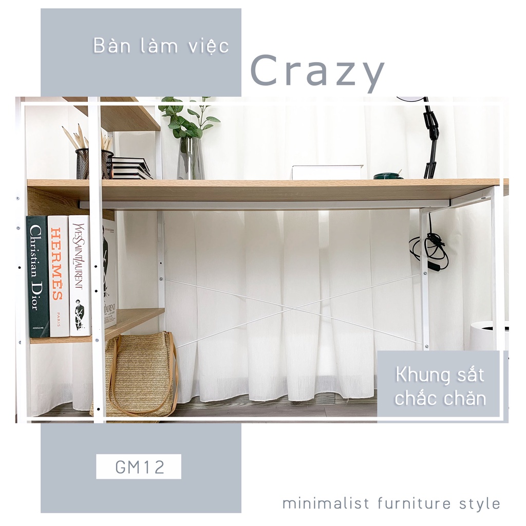 Bàn Máy Tính IGA Kết Hợp Giá Sách Crazy Chính Hãng GM12