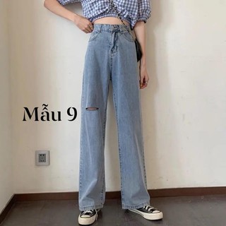 Quần jeans ống suông rách ngang đùi