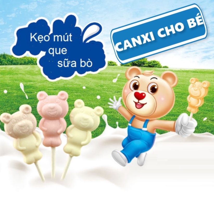 kẹo mút que sữa hình gấu xinh xắn hương vị sữa dành cho trẻ em